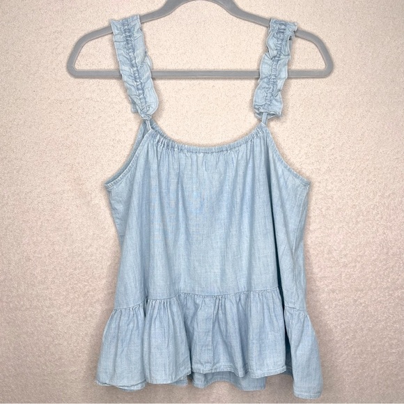 Madewell Ruffle Strap Chambray Tank Top-Women’s 8-Light Blue-Feminine-Summer - Picture 3 of 8
